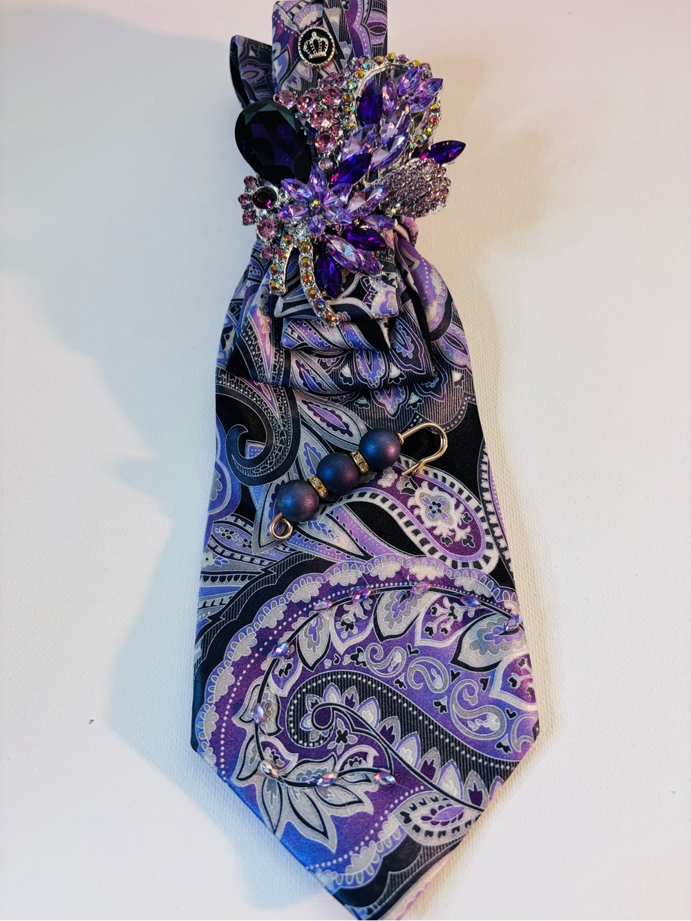Purple Paisley Tie Scarf with Crystal Brooch - Women Jewelry
